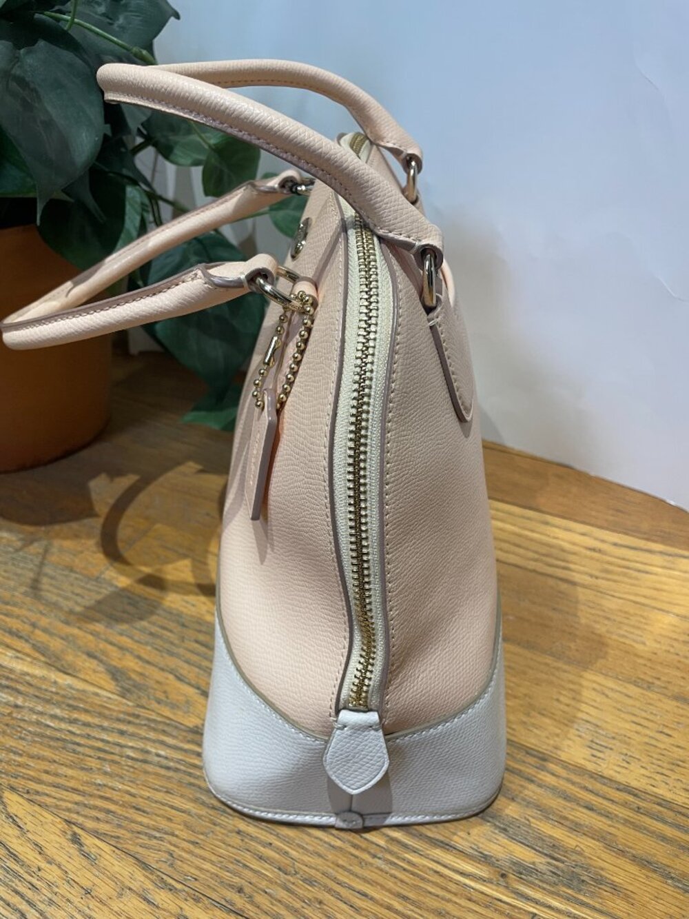 Coach Cora Domed Satchel Leather Peach and Cream Handbag - Picture 4 of 14